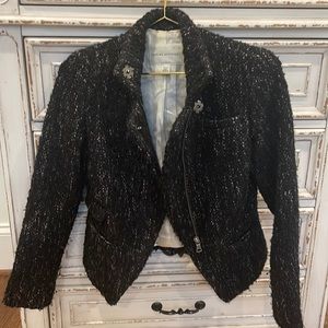 Banana Republic Wool Blend Tweed Moto Style Sweater Shacket Size 00 petite
